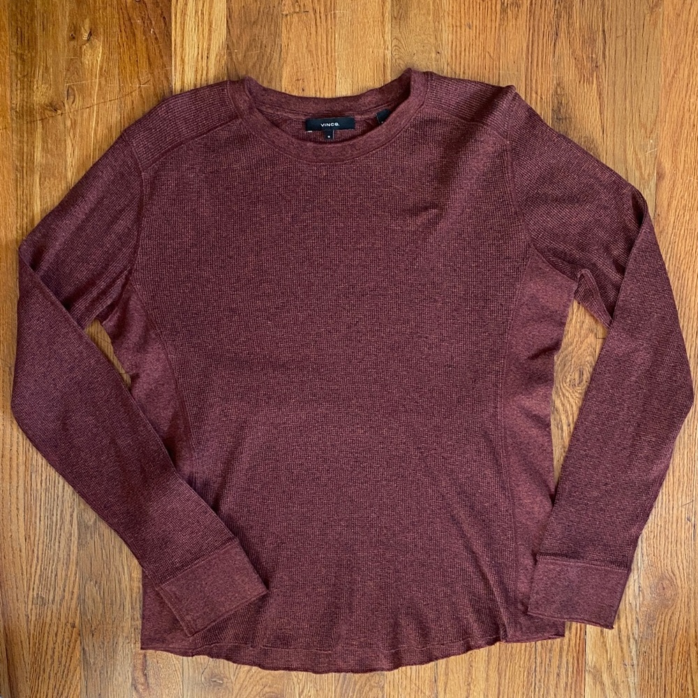 Vince Womens Medium Sweater Waffle Knit Cotton Burgundy Maroon